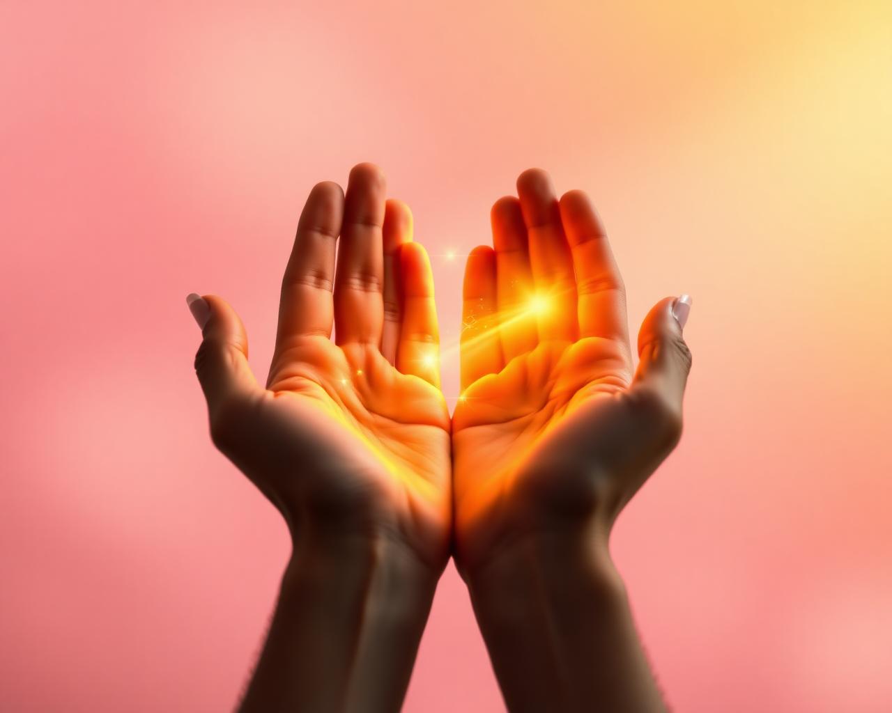 Glowing healing hands radiating warm energy